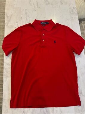 Polo by Ralph Lauren Red Short-Sleeve Cotton Polo with Navy Logo
